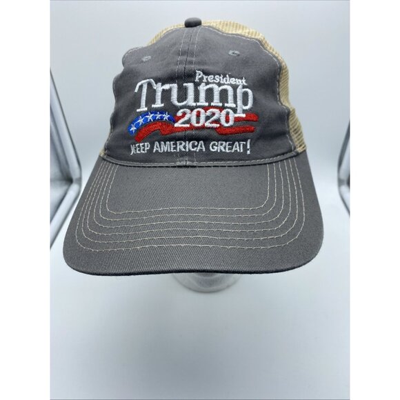 Trump 2020 Gray Tan Cap Trucker Hat Snap-back Summer - Picture 7 of 14